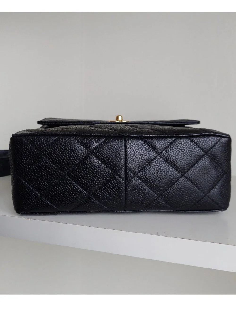 CHANEL Black Caviar Leather Square Box Flap Bag